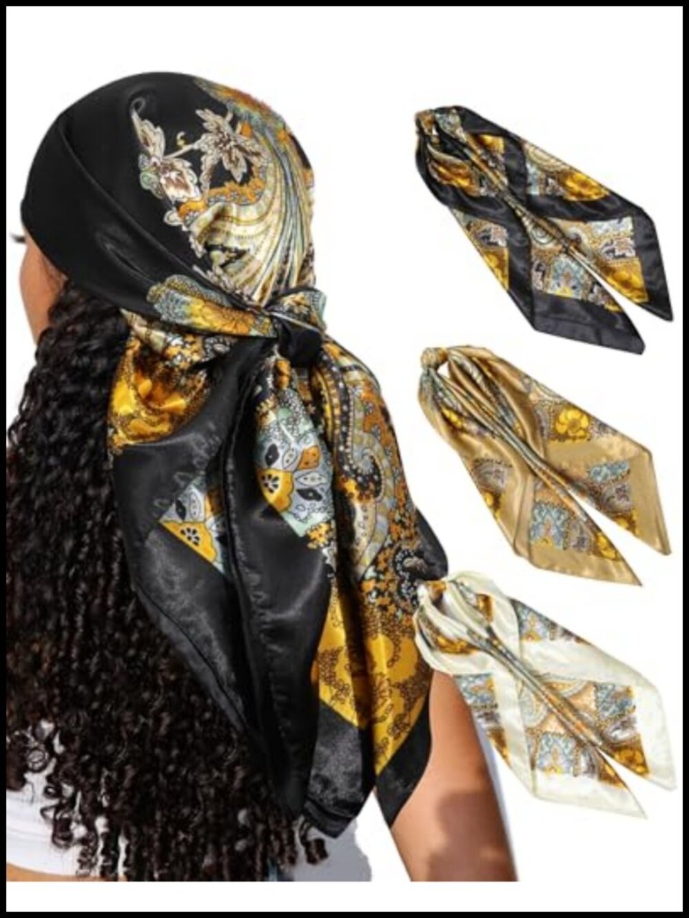 Satin Square Hair Scarf Bandanas 35 Inch Silk Head Scarves Sleeping Wraps Set